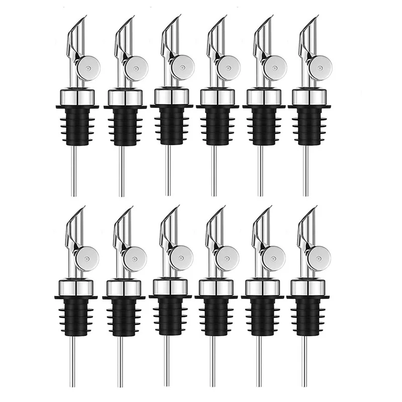 Weighted Stainless Steel Pourers Olive Oil Dispenser Spout Liquor Bottles Pourers Auto Flip Oil Dispenser (Silver,12Pcs)