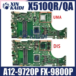 X510QR Laptop Motherboard W/A12-9720P A10-9620P For Asus X510Q X510 X510QR X510QA Mainboard UMA V2G DDR4*2Slots 100% Test