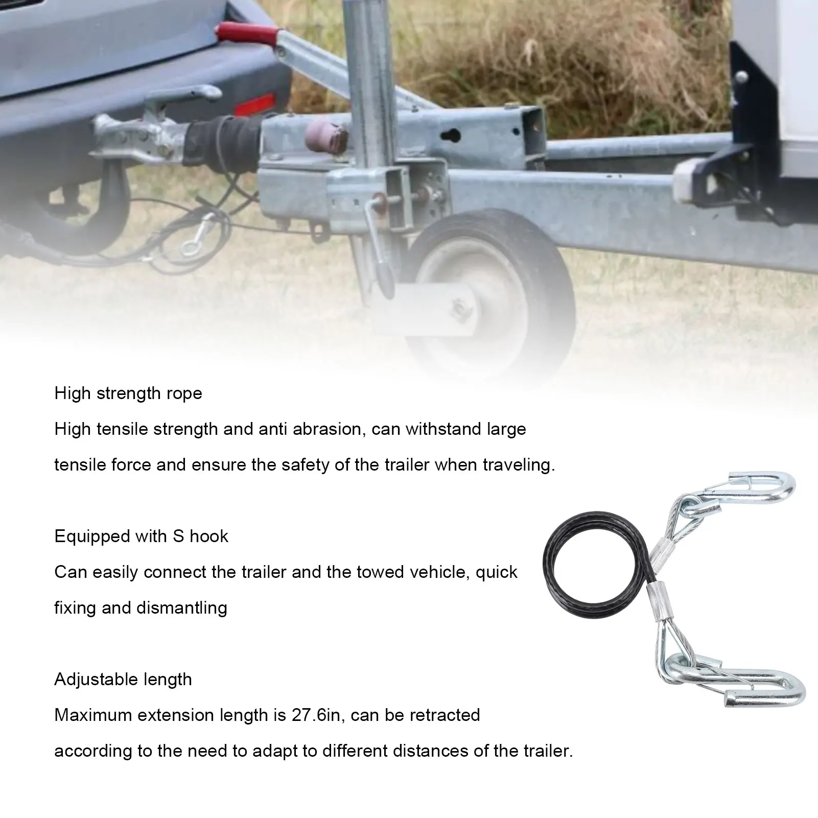 Trailer Safety Chain Cable Easy Storage Adjustable Length Trailer Safety Cable With Hook Galvanized Iron High Strength for RV