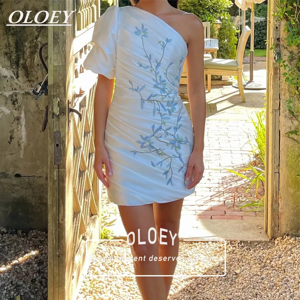 OLOEY Elegant Soft Satin Embroidered Short Wedding Dress One Shoulder High-End Mermaid Mini Bridal Gown Customized Robe De Maria