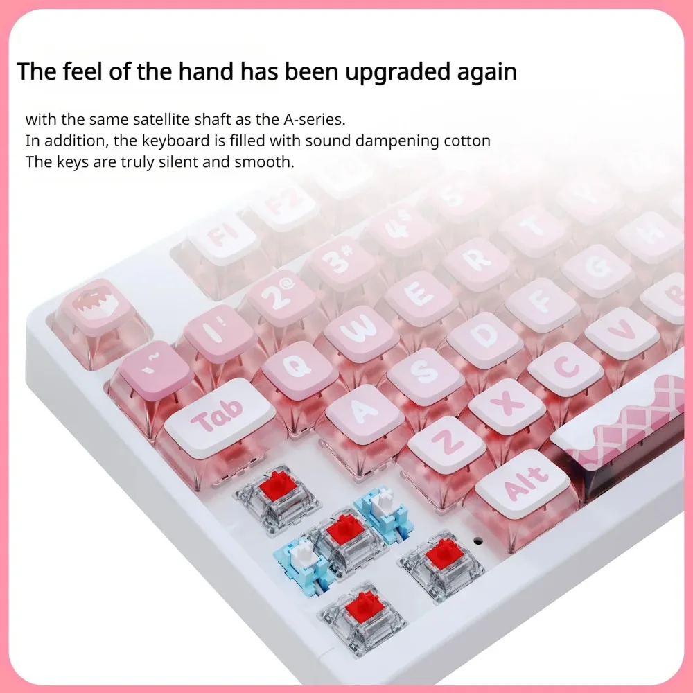 Wired Type-C Mechanical Keyboard 104key Cute Strawberry Pink Theme Backlight Hot Swap Custom Office Game Keyboard Girl PC Laptop