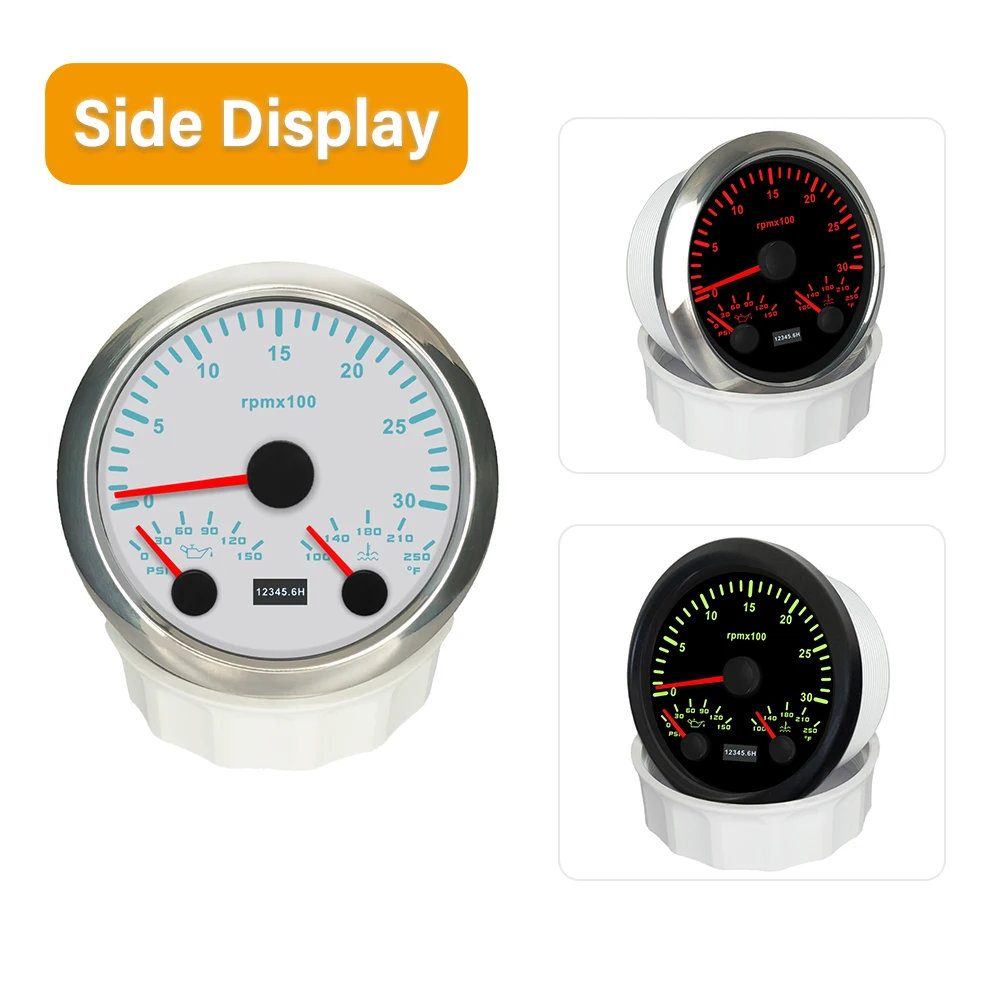 Universal Car Boat 85mm 3 in 1 Multifunctional 3KRPM 4KRPM 0-6000RPM Tachometer with Oil Pressure Water Temp 7 Colors Backlight