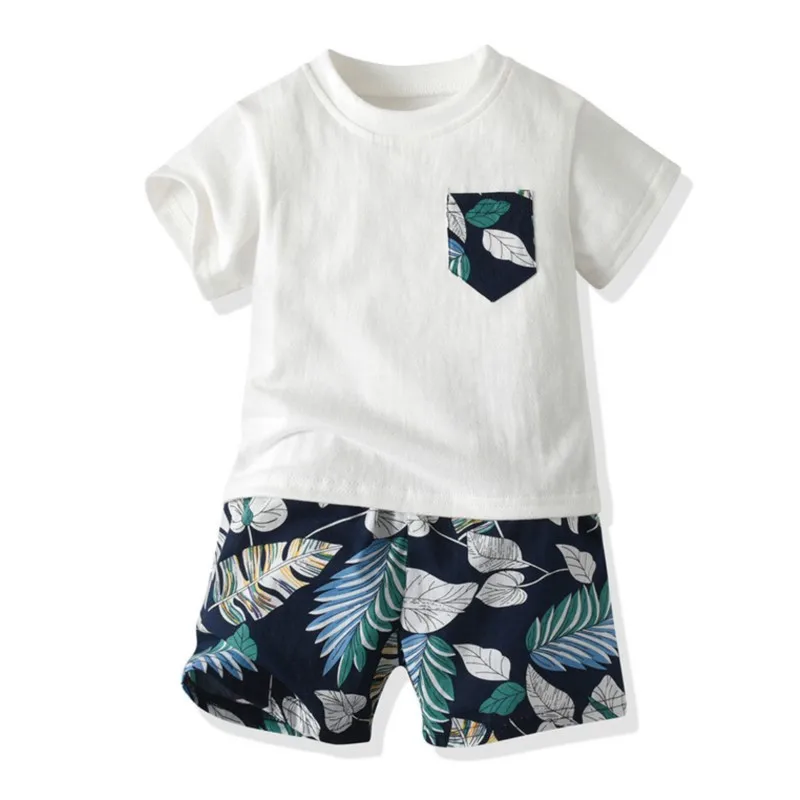 

Children's short-sleeved round neck white base shirt casual shorts
