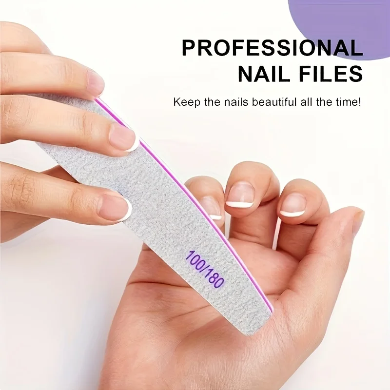2/5/10/20 piezas Limas y pulidores de uñas de 100/180 granos, limas de esmeril profesionales de doble cara, herramienta de manicura para uñas acrílicas