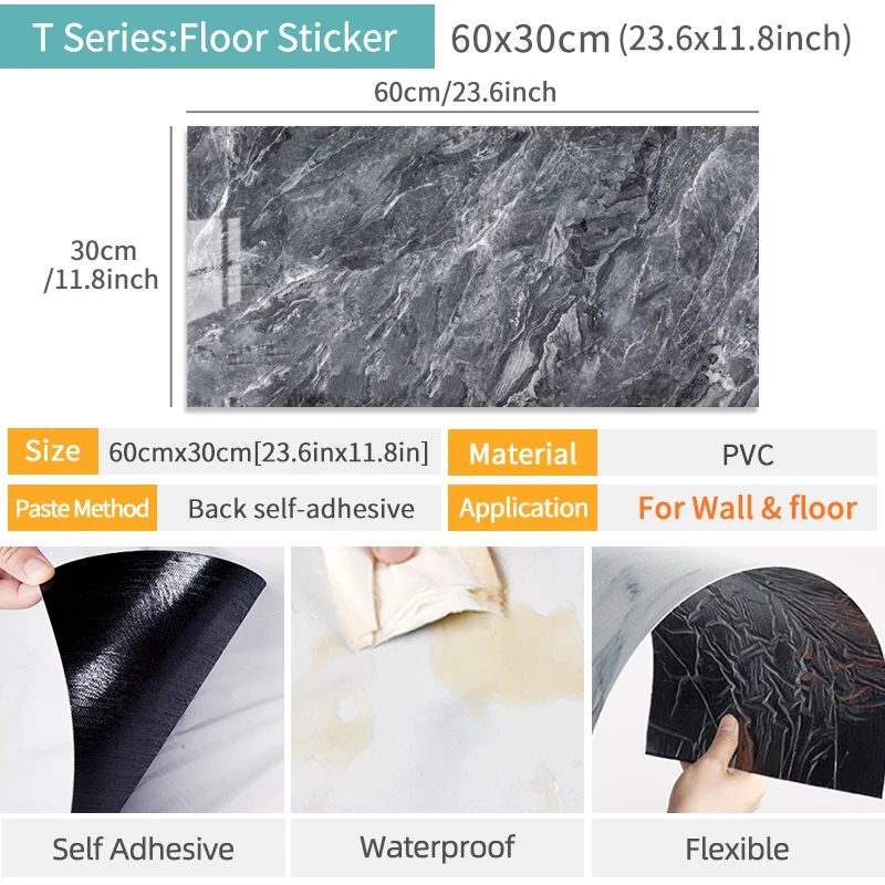 20pcs/Lot PVC Imitation Tile Wood Marble Floor Sticker Self-adhesive Wall Stickers Waterproof Bathroom Decoration Decals 60*30cm