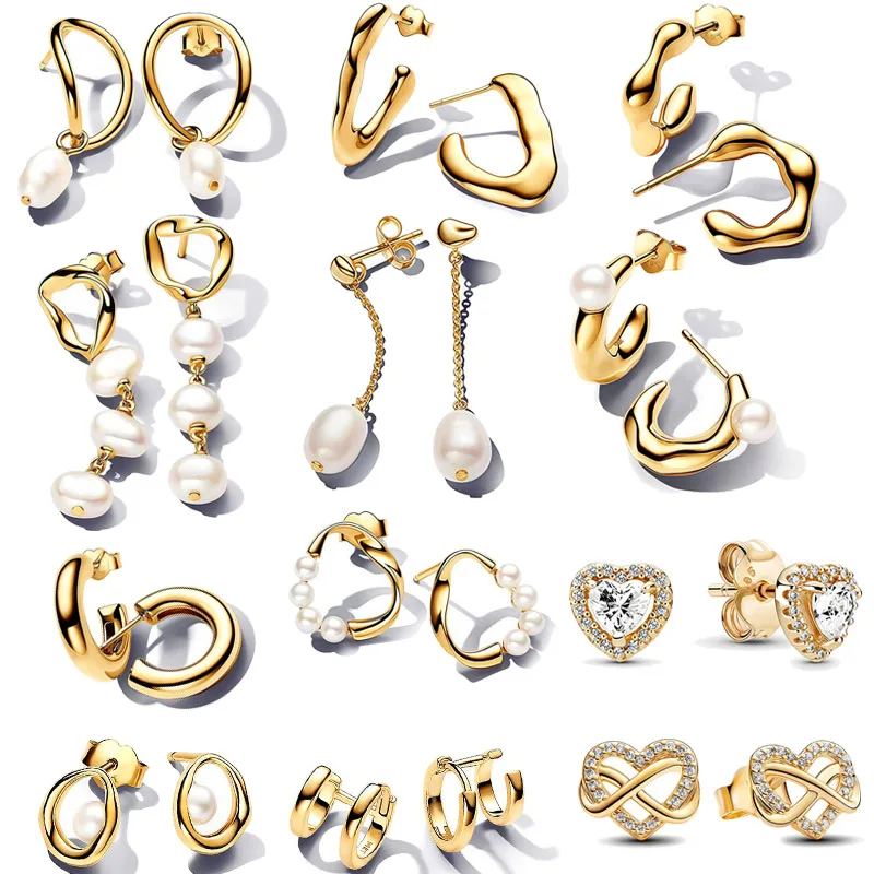 Nuevos Pendientes de Aro Abierto con Forma Orgánica, Chapados en Oro de 18K y Plata 925, con Perlas, para Mujer, Regalo de Joyería