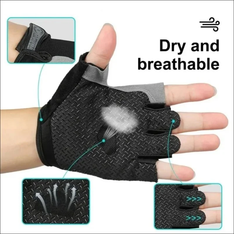 Guantes de gimnasio Guantes sin dedos Guantes antideslizantes que absorben los golpes Guantes transpirables Guantes deportivos para entrenamiento Levantamiento de pesas Ciclismo