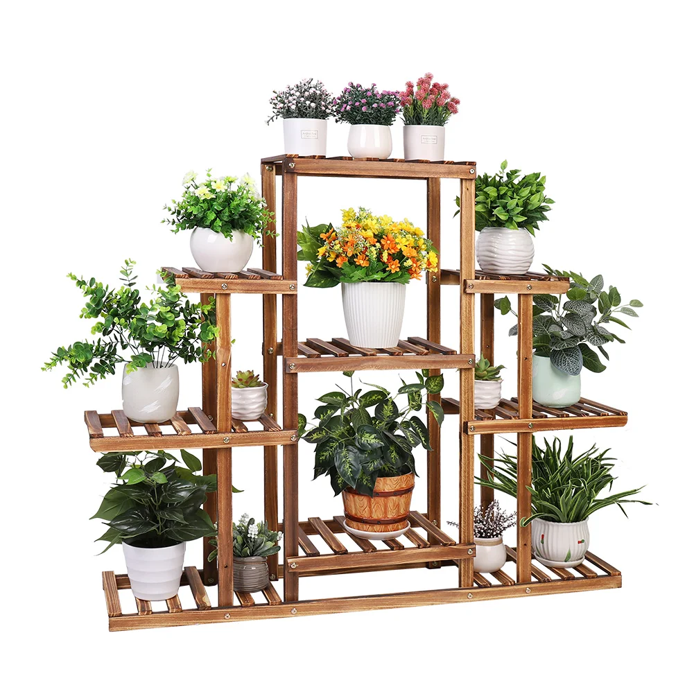 9 Tiered Plant Stand Wooden Plant Shelf Indoor Plant Holder Flower Stand Outdoor Plant Rack Garden Display Ladder Pot Holder