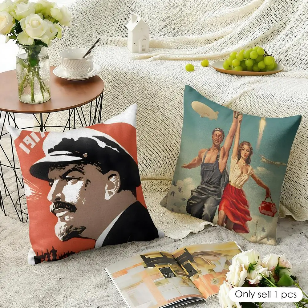 Classic Stalin USSR CCCP Cushion Cover Natural Linen Organic Fabric Double-Sided Printing Sofa Home Decor Gift Pillow Case