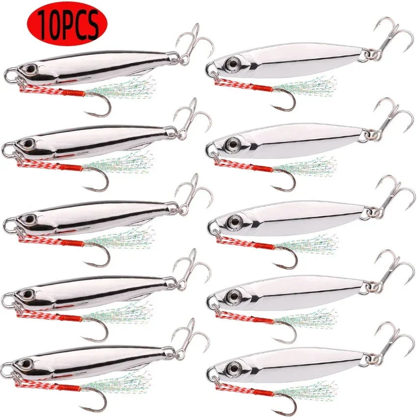 10PCS Zinc Alloy Silver Color Sea Fishing Set  60g 40g 30g 20g 15g 10g 7g Jigging Lure Metal Fishing Lure Saltwater Lures