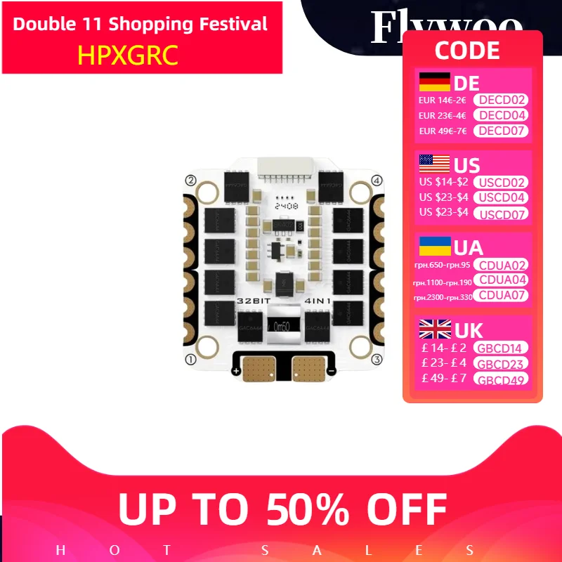 

Flywoo GOKU F722 Mini V2 45A 20x20 Flight Controller ESC Stack 32Bit for DJI O4 O4 Pro FPV Drone RC Build
