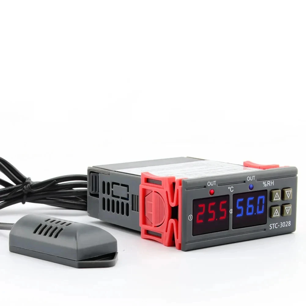 NEW STC-3028 Dual Digital Thermostat Temperature Humidity Control Thermometer Hygrometer Incubator Controller AC 220V DC 12V 24V