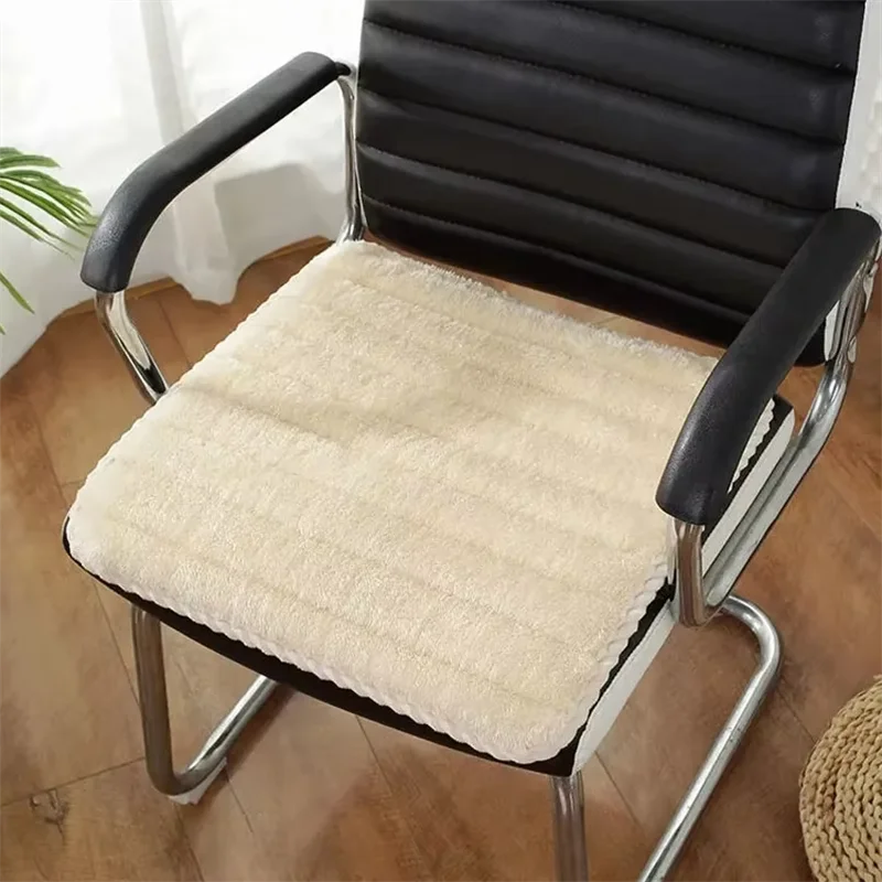Universal Stripe Plush Dining Chair Cushions Thicken Four Season Warm Office Stool Mat Home Study Computer Chair Square Seat Pad