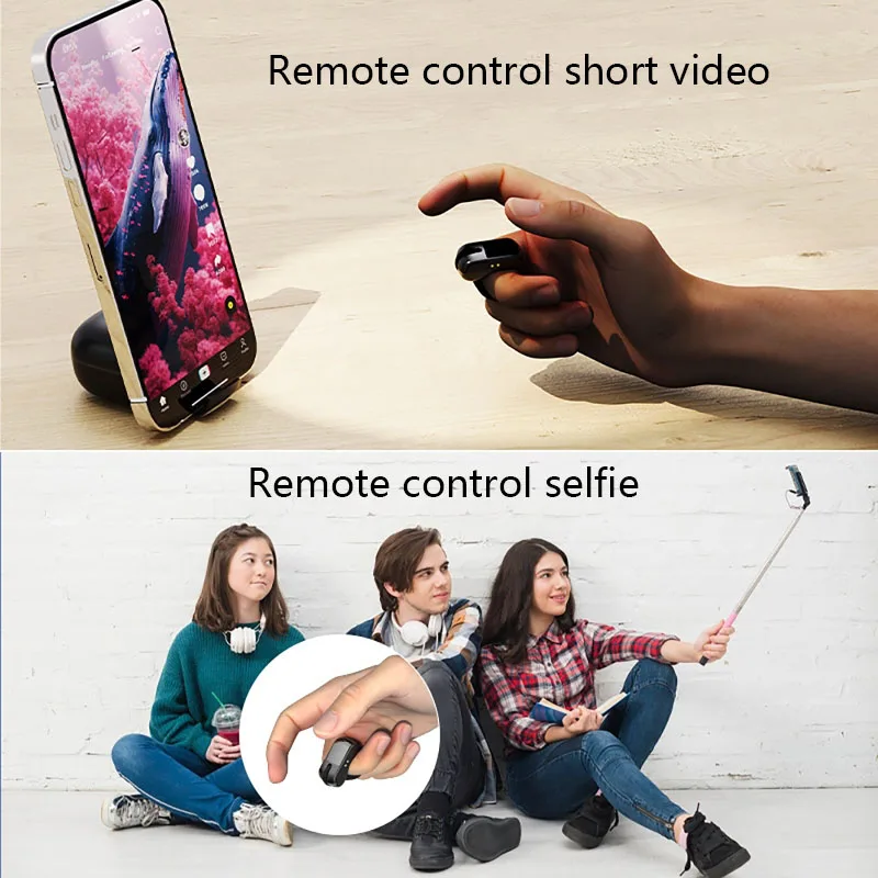 Wireless Smart Remote Control Ring Mouse Multifunctional Touch 2.4G Bluetooth Compatible Remote Control Selfie and Short Video