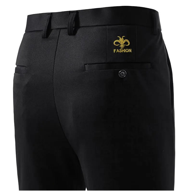 Herren Slim Fit Stickerei Anzughose Elastische Stretch Gerade Lässige Hose Männliche Business Formelle Lange Hose – Detail 8
