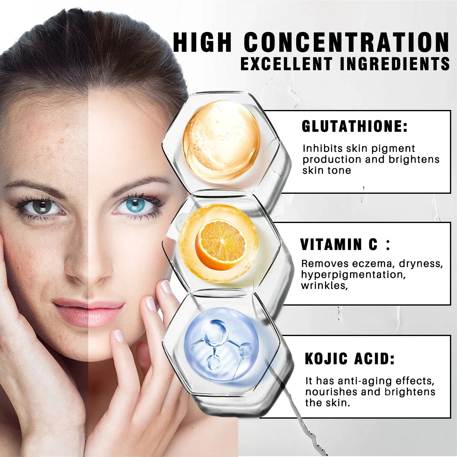 Glutathione Face Cream Face Care Vitamin C Kojic Acid Complexion Whitening Facial Nourishment Eliminates Renews Skin Vitality