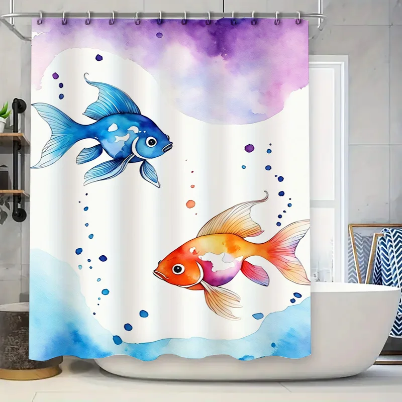 

Синяя оранжевая занавеска для душа с принтом рыбы, акварель, блафис, Redgourami, декор для ванной комнаты, современное украшение для дома в ванне C