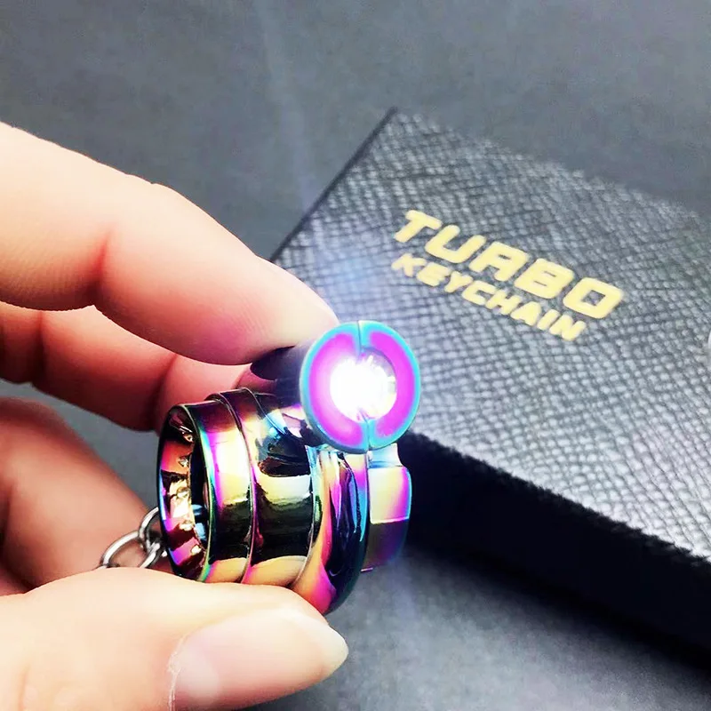 Cross-border spot, supply, car turbine keychain metal creative luminous LED turbine car keychain pendant