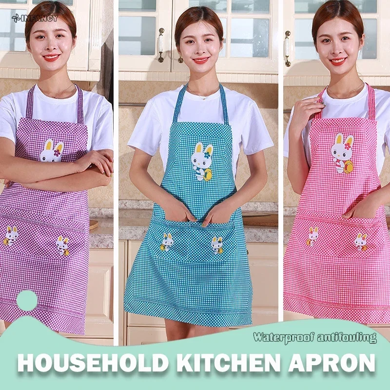 Cute Cartoon Rabbit Kitchen Apron for Men Women Home Cleaning Tools Pink White Waterproof Apron Cotton Linen Easy to Clean House