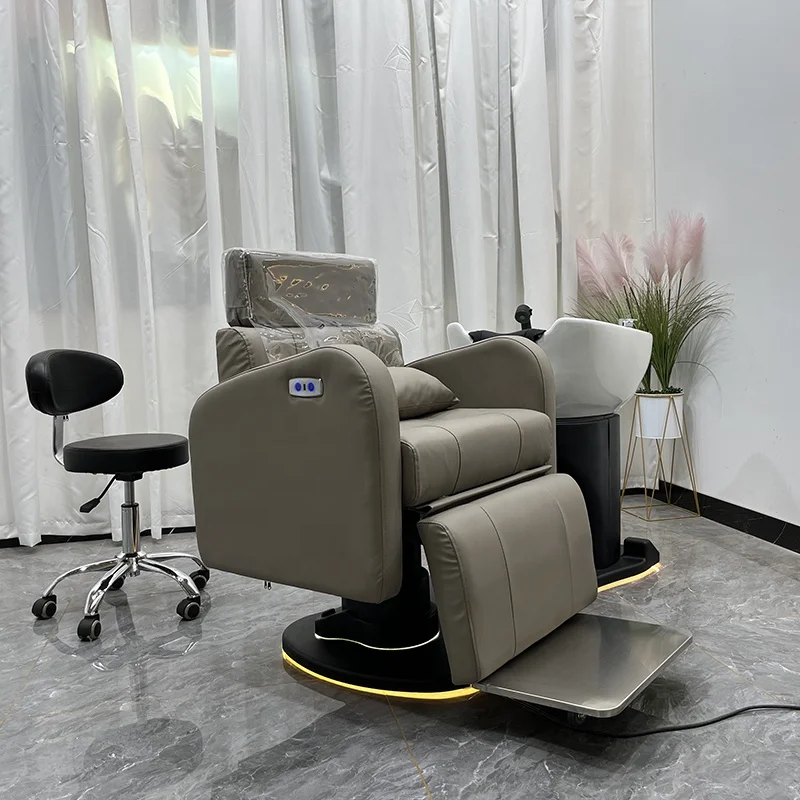 Modern Beauty Hair Salon Furniture Rotating Shampoo Chairs Electric Reclining Wash Hair Basin Hairdressing Chair Set