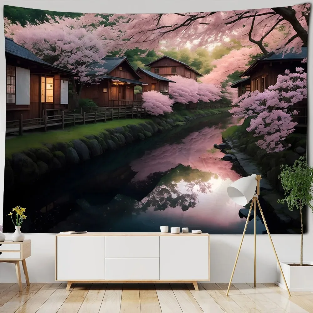 Natural Scenery Wooden House Garden Wall Decoration Tapestry Home Living Room Tapestry