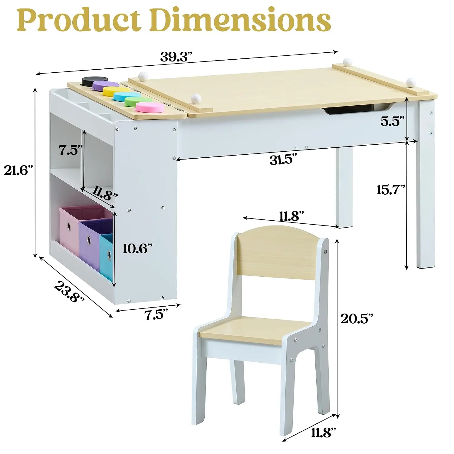 Kids Activity Table & Easel Set with Chairs, 3-in-1 Art Desk for Drawing, 6 Paint Cups Storage Bins Paper Roll, Customized