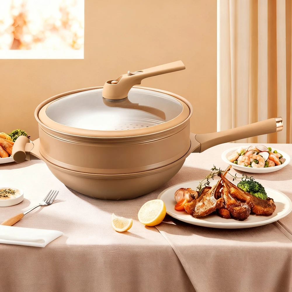 1 قطعة مقلاة الطين غير لاصقة مقلاة الضغط الحفاظ على الصحة مقلاة يموت يلقي عموم مقلاة المطبخ متعددة الوظائف