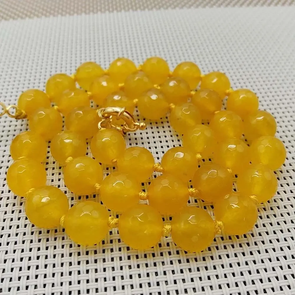 10mm Natural African South Yellow Topaz Faceted Beads Necklace Lenght 18 inch 45cm  AAA Grade