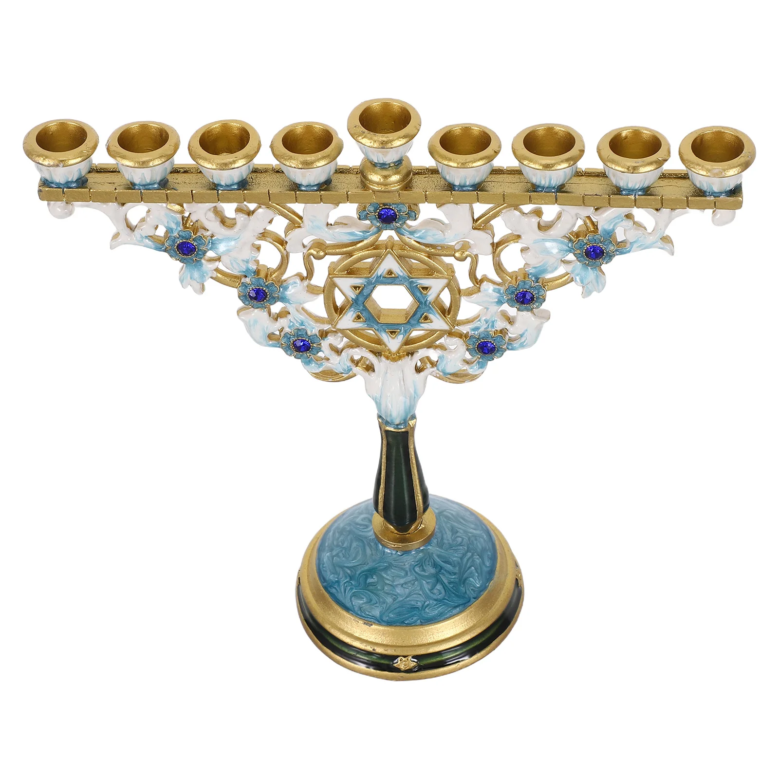 

9 Branch Hanukkah Menorah Vintage Enamel Holder For Chanukah Ceremony Jewish Decorations Table Centerpiece