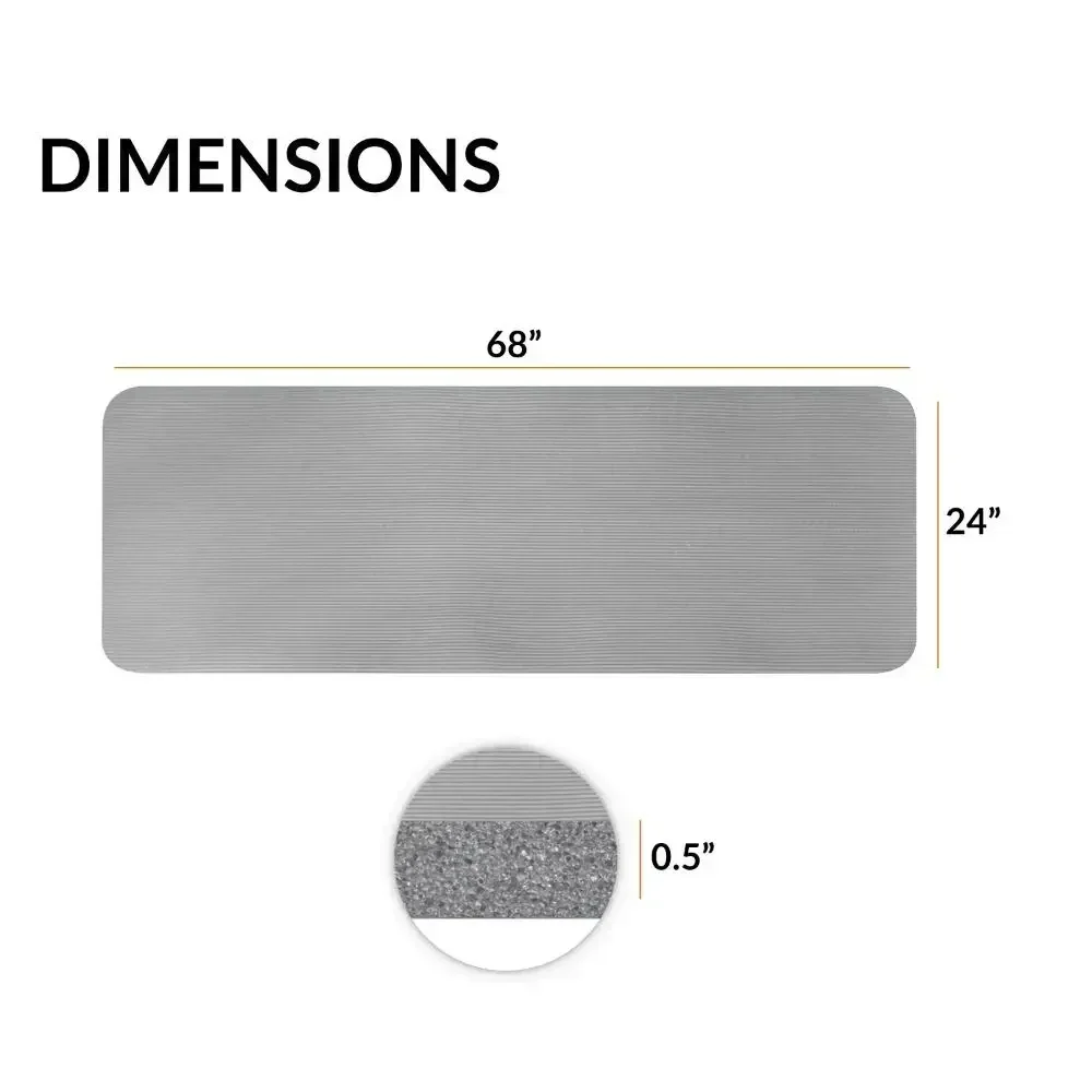 سجادة تمرين عالية الكثافة مع أشرطة، سجادة يوجا، معدات اللياقة البدنية، هيكل متين، رمادي. 68.11 × 24.02 × 0.50 بوصة