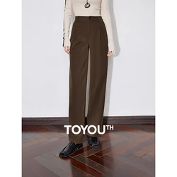 TOYOUTH Women Casual Pants 2024 Autumn and Winter New Mid Waist Workwear Style Straight Woolen Pants