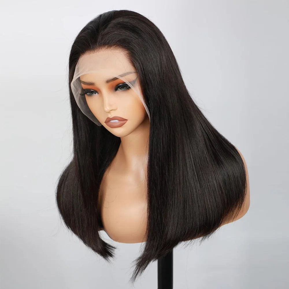 Longo parte livre 180dansty macio preplucked sem cola preto cabelo reto peruca dianteira do laço sintético para mulheres com cabelo do bebê diariamente