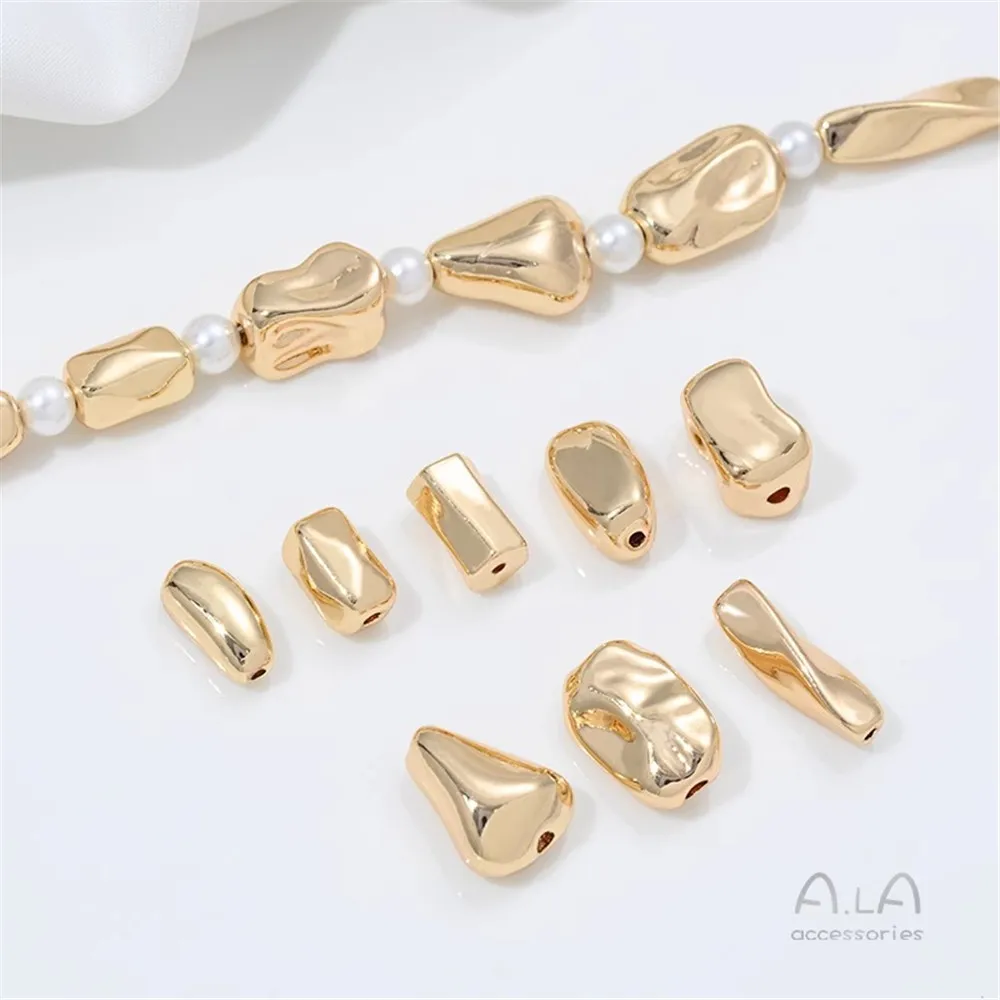 

Z453 14K Gold-plated Irregular-shaped Stone Beads, Irregular Through-hole Spacer Beads Baroque Necklace Diy Bracelet, Accessory