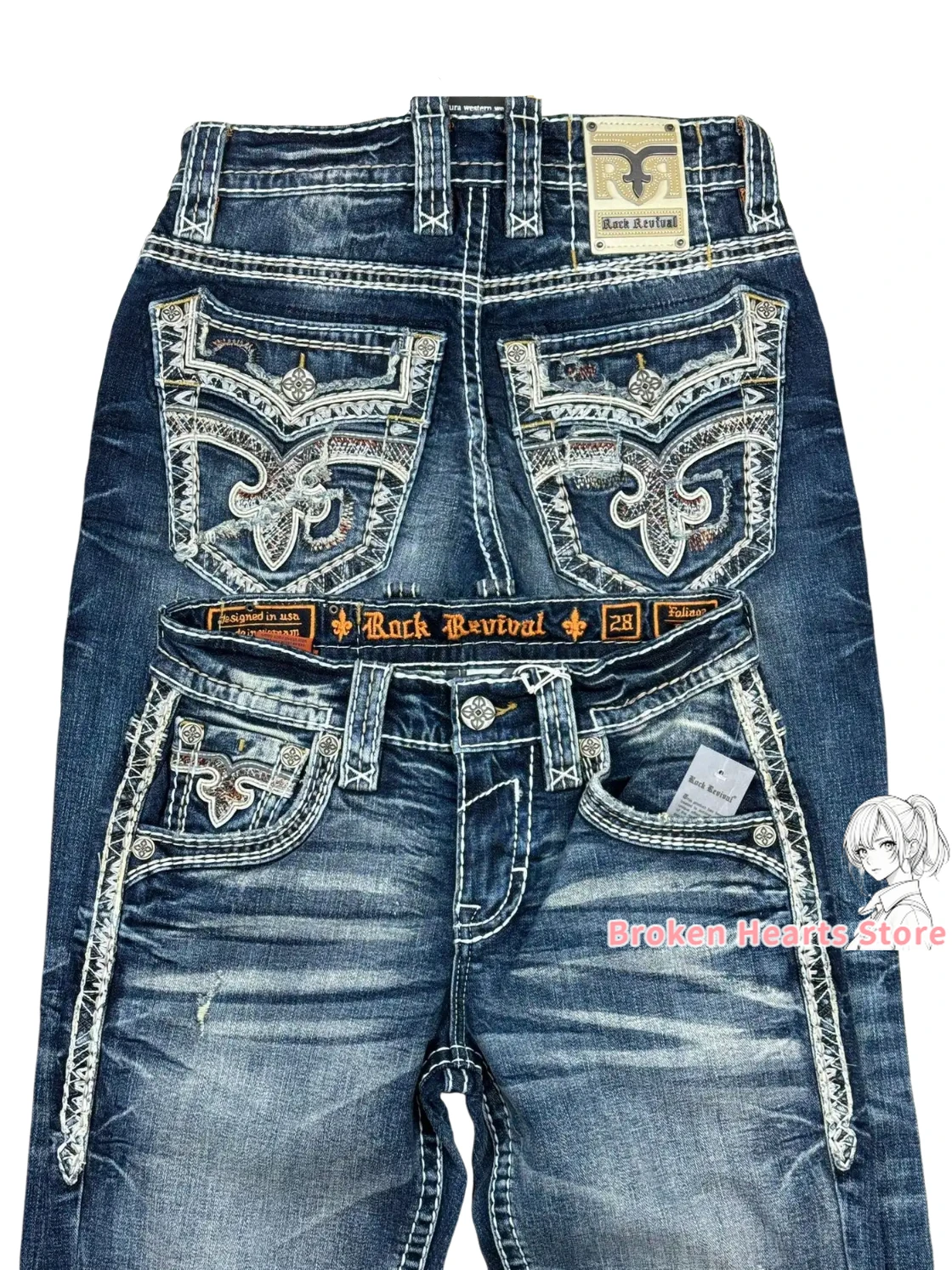 Harajuku Wide Pants Revival Mens Jeans Foliage Bootcut Women Y2K New Gothic Blue Denim Embroidery Pocket Hip Hop Street Wear