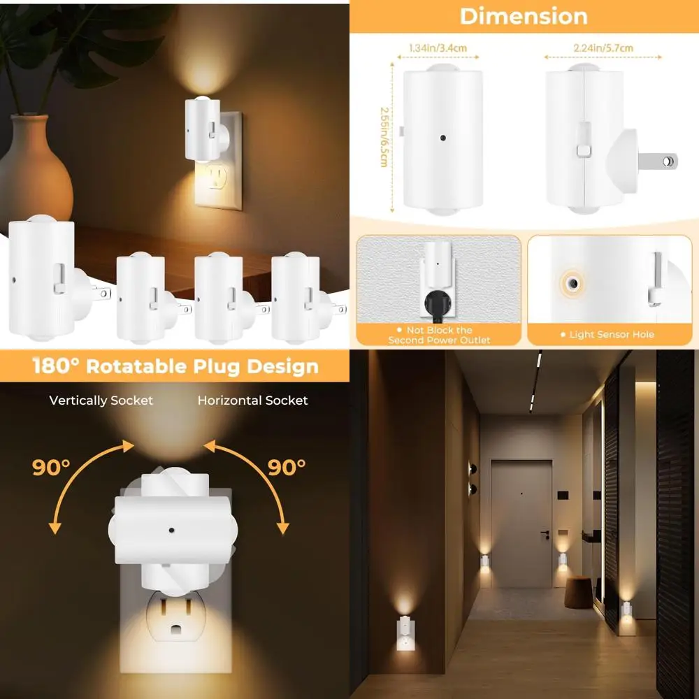 

Ночные светильники с регулируемой яркостью, подключи к стене, вращающийся светодиодный ночник, датчик от заката до рассвета, регулируемая яркость, мягкий 3000k