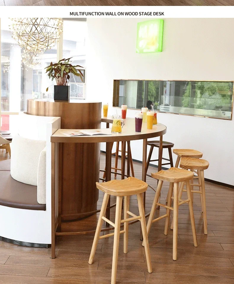 Nordic Commercial Bar Chair Solid Wood Dining Room High Stool Modern Simple Front Desk Cashier Bar Stool Furniture