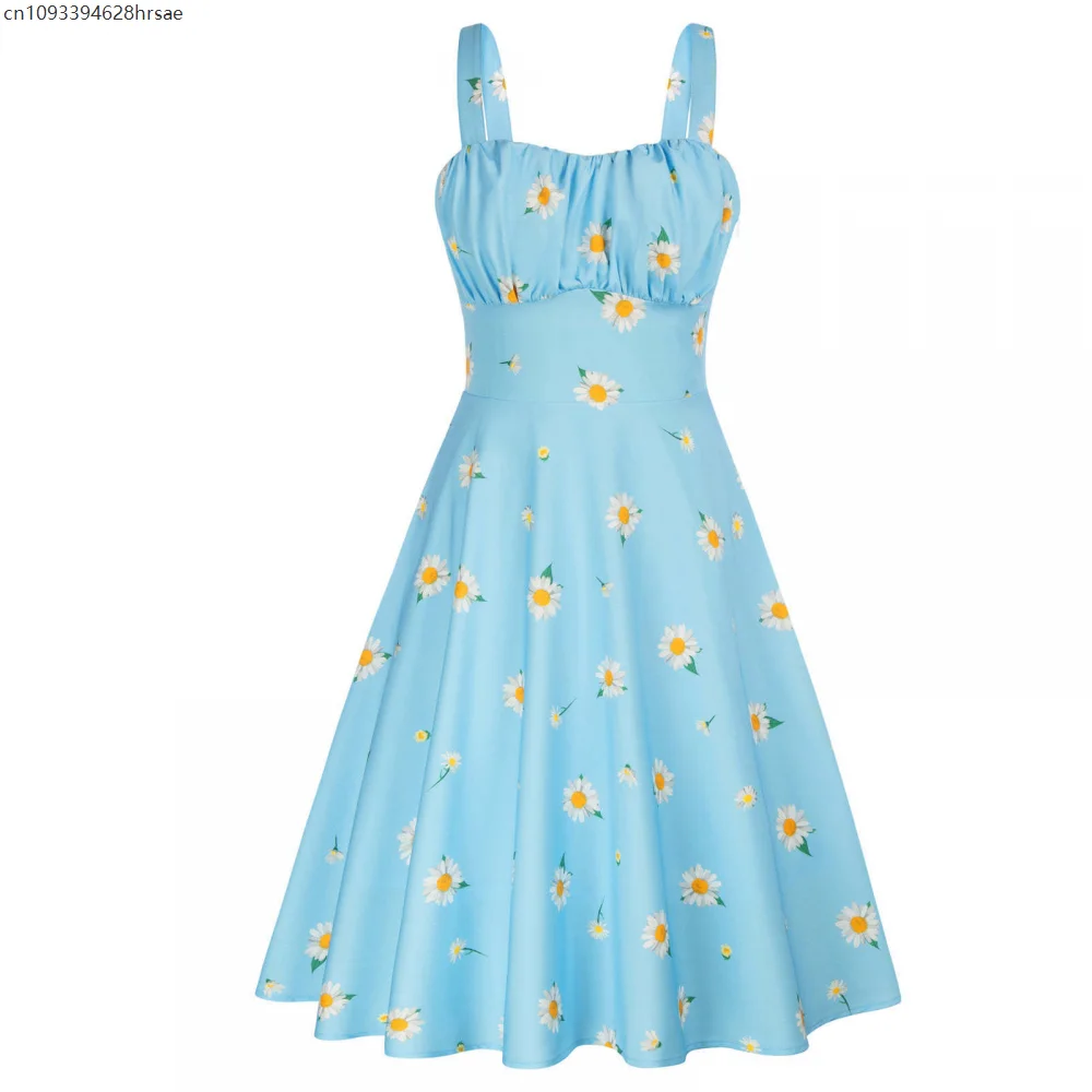 

Women Strawberry Print Vintage Summer Dresses 2025 Holiday Outfits Womens Robe Femme Sexy Strap 1950s 60s Rockabilly Party Dress