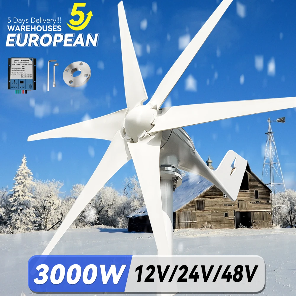 

3000w Wind Turbine Generator EU Duty Free 48v 24v 12v 6 Blades With MPPT/Charge Controller Windmills RV Yacht Farm For Home Use