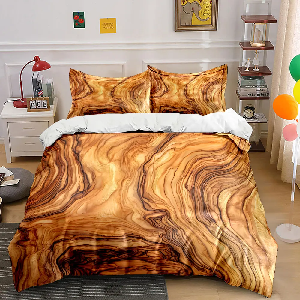 Fine Natural Wood Grain Bedding Set for Kids Luxury Gift 3pcs Digital Print Comforter Set Soft Comfortable Breathable