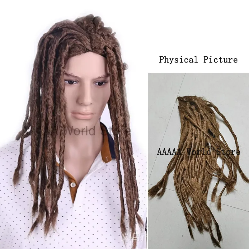 남성용 할로윈 코스프레 가발 레게 더티 브레이드 트위스트 브레이드 가발 프롬 코스프레 브라운 가발 아프로 드레드락 헤어 + 무료 가발 캡