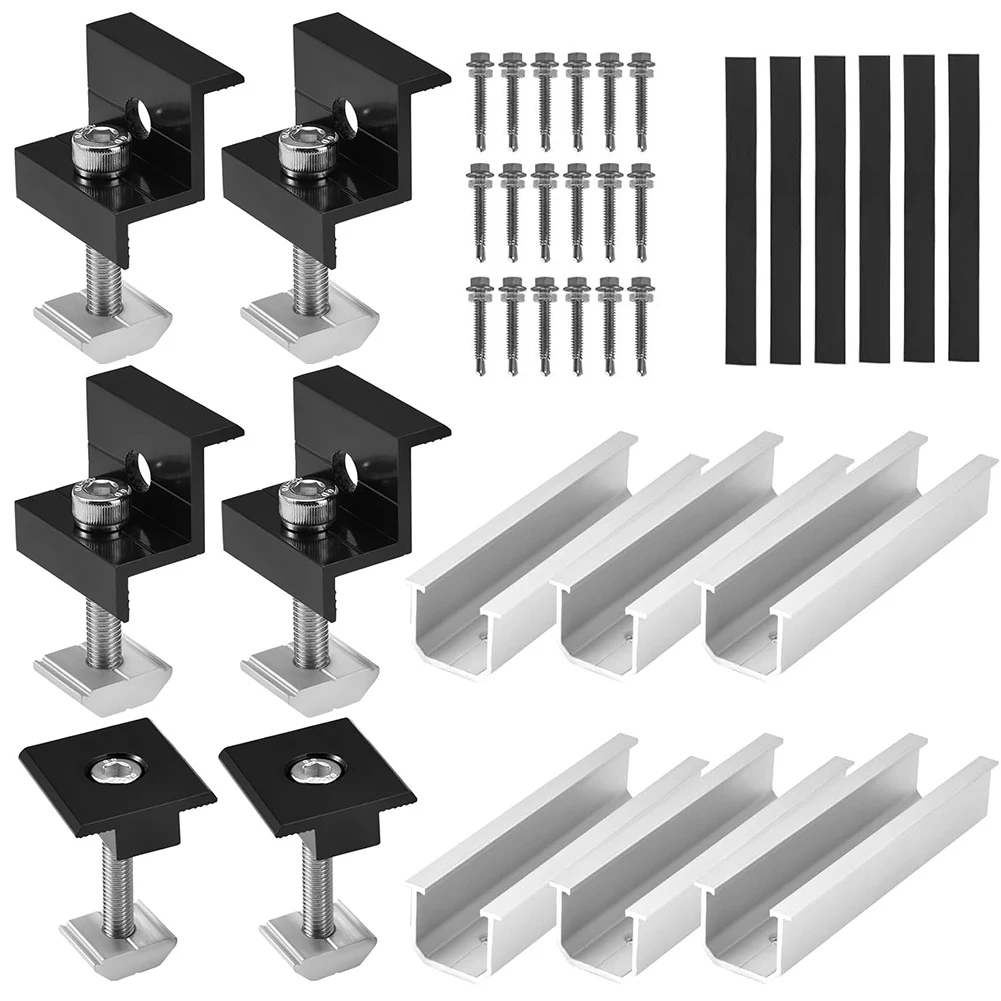 6pcs/set 12cm U-shape Solar Panel Bracket Kit  Aluminium Mounting Rail Solar Mounting Rail Connector For Flat Roof Tiled Roof