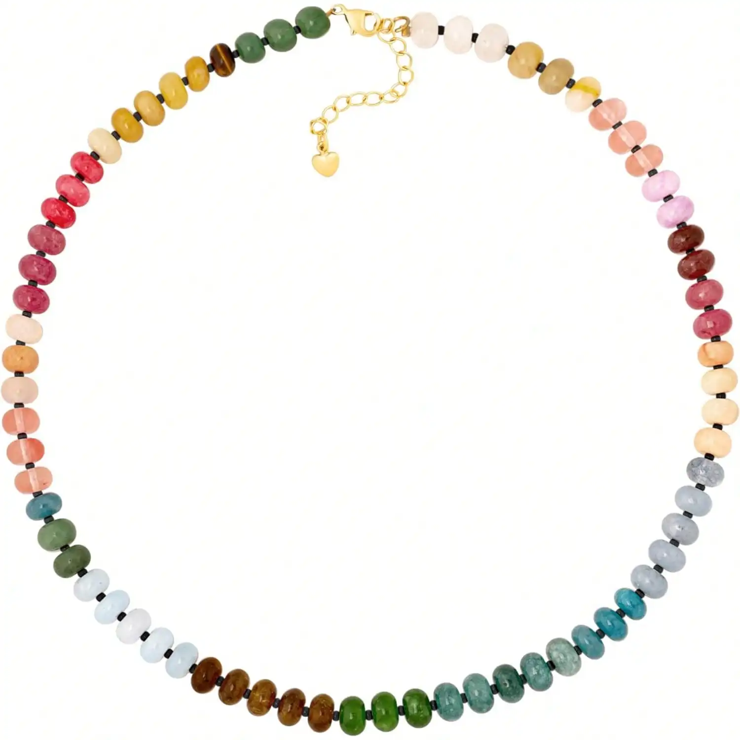 

Multicolor Beaded Choker Necklace with Gold-Tone Clasp and Heart Charm