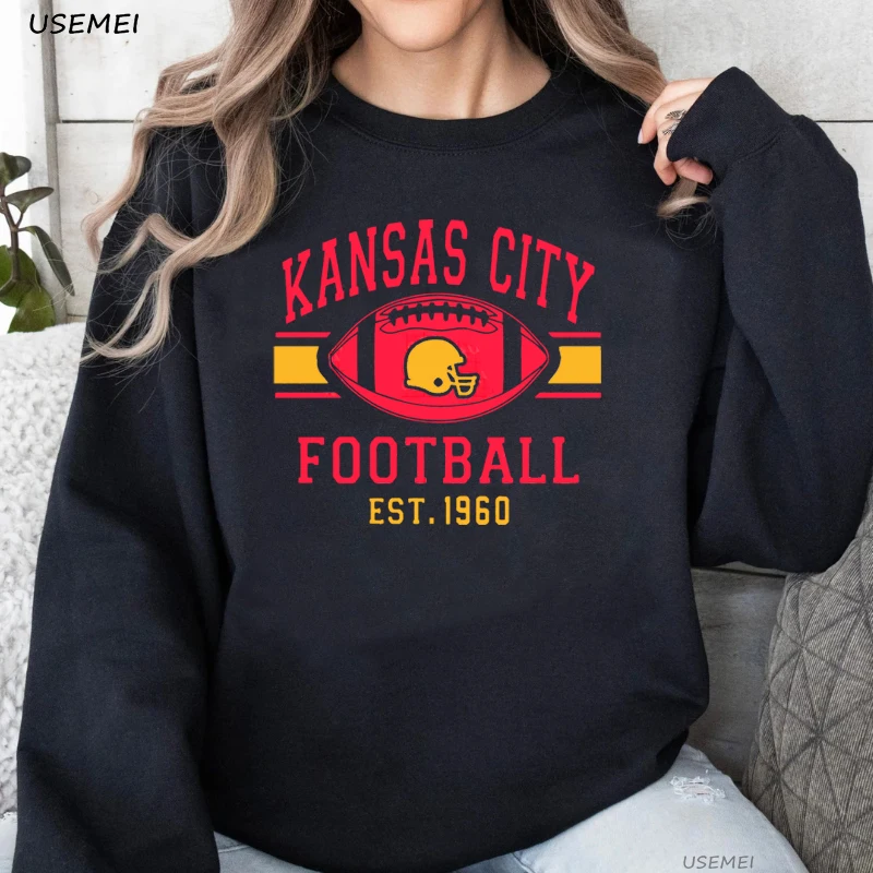 

Kansas City Football Hoodies Harajuku Retro Streetwear Autumn Sweatshirts Long Sleve Oversized Pullovers Tops Womens Clothing