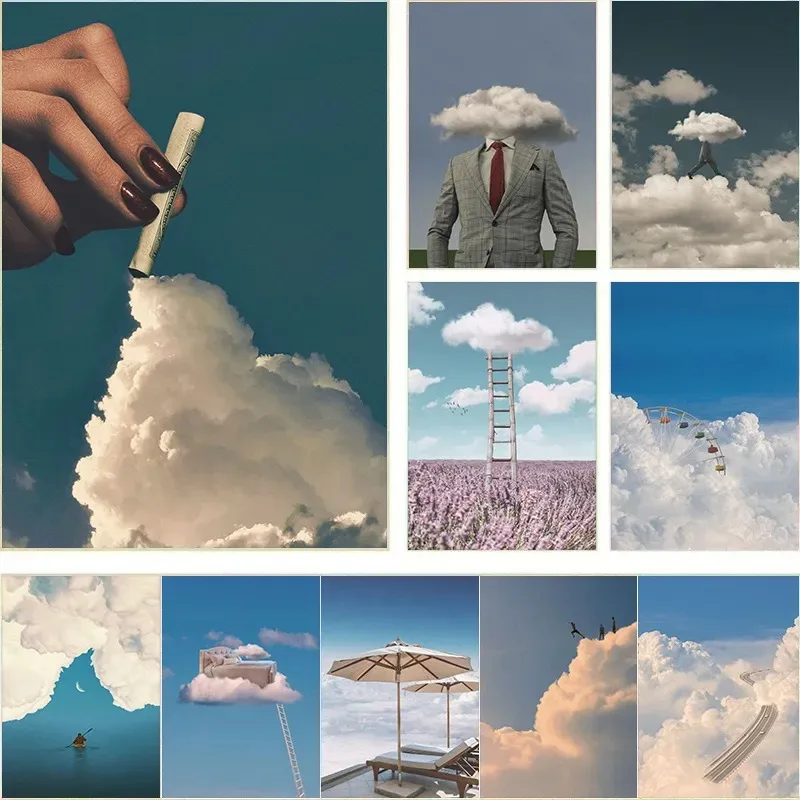 Vintage الخيال المستقبل السماء سحابة الملصقات ، قماش اللوحة ، مضحك جدار الفن ، صورة لغرفة المعيشة الحديثة ، ديكور المنزل #1