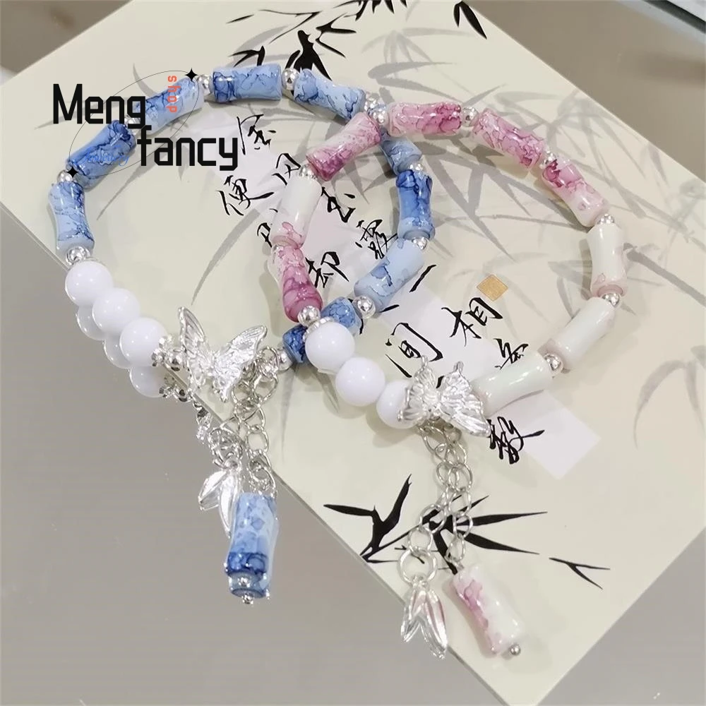 New Chinese Ancient Style Butterfly Bamboo Sweet Versatile Couple Bracelet Natural High-grade Exquisite Popular Fashion Jewelry
