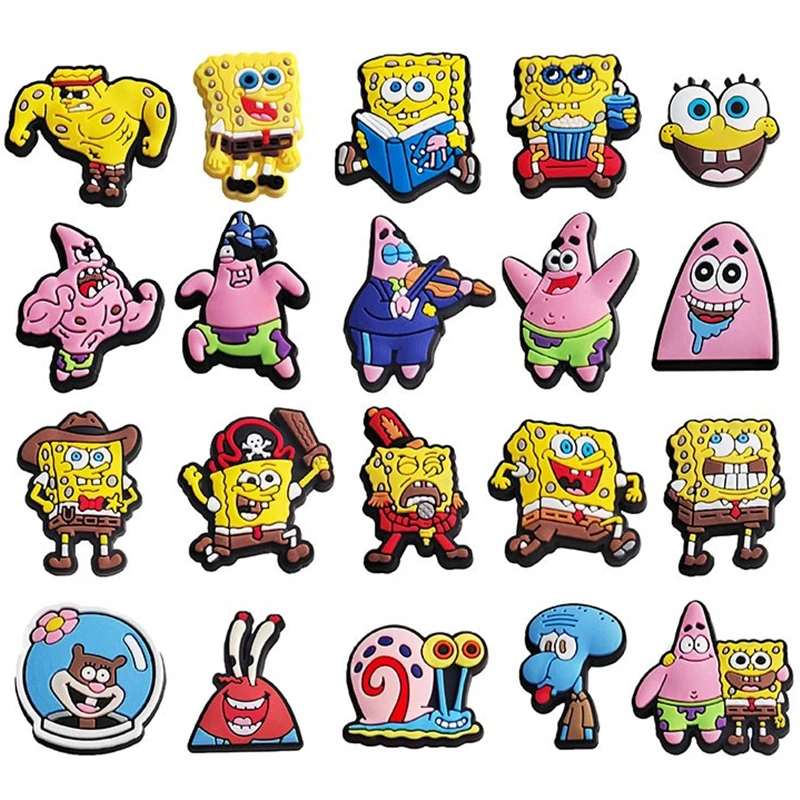 16-32Pcs/Set Cartoon SpongeBob SquarePants PVC Shoe Charms Decorations Buckle Clog Shoes Accessories DIY Funny Boys Girls Gifts