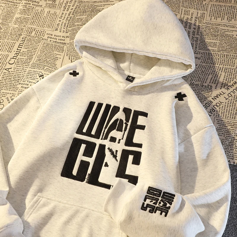 

Свитшот с вышивкой в стиле American High Street, утепленный, повседневный, свободного кроя, для пар, для мужчин и женщин