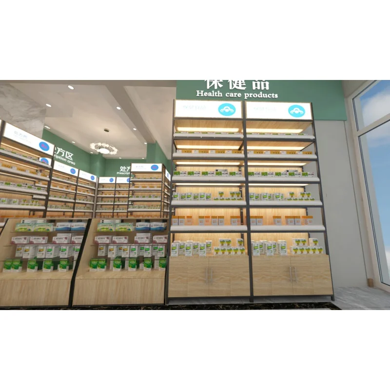 カスタム木製の薬局店、小売医療店、薬ディスプレイキャビネット、小売ラック家具、薬局用