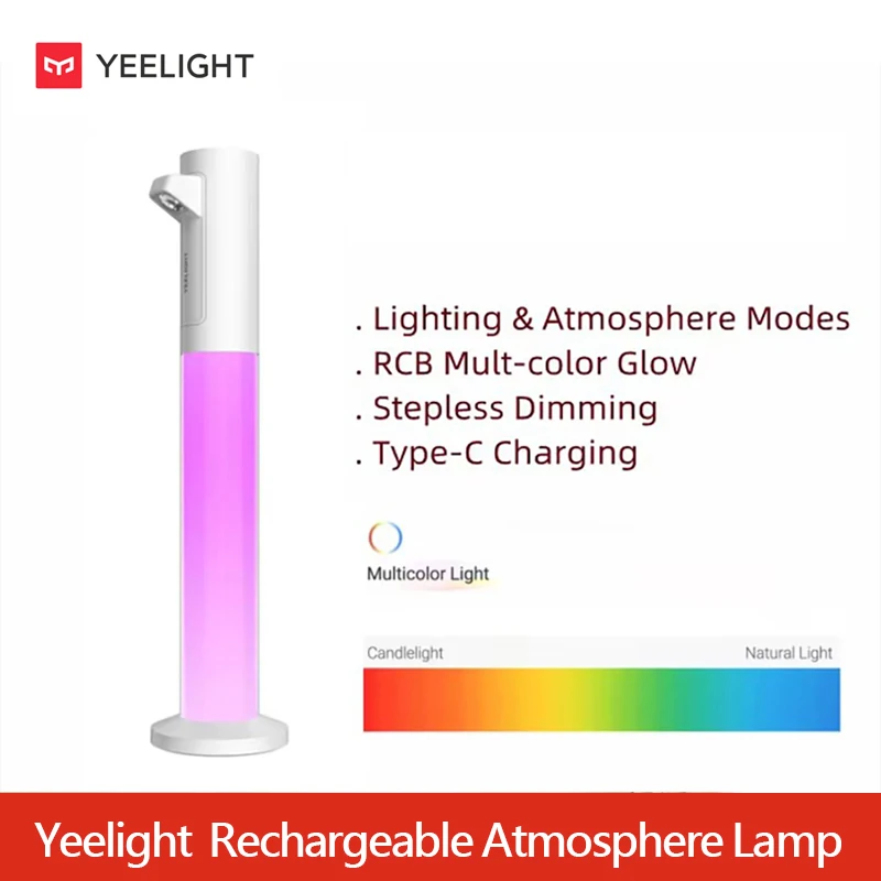 

Yeelight Rechargeable Atmosphere Desk Lamp RGB Color Desktop Gaming Computer Decorative Eye Protection Dual Mode Dimmable Type-C