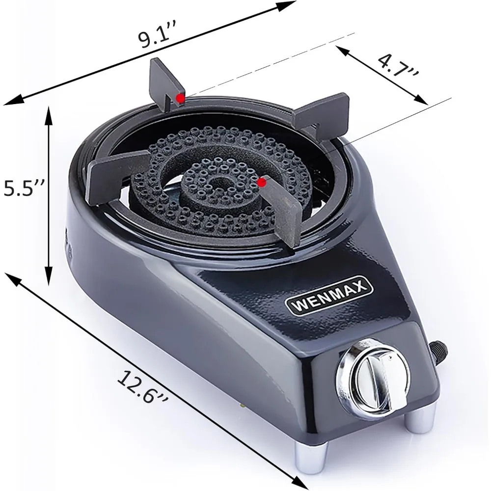 Fogão de propano de queimador único, fogão a gás portátil com mangueira adaptadora de propano, alto valor de calor 15000 BTU, proteção de válvula inteligente